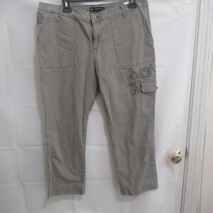 Lee Cargo Pants Womens 14 Gray Excellent Midrise Floral Embroidered Crop Utility